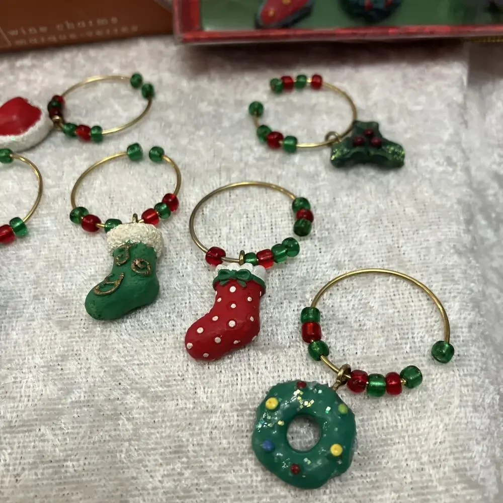 Christmas Wine Glass Tag Charms Stem Markers Lot of 33pc Holiday Party Tableware